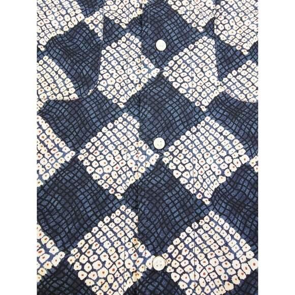 J. Crew Original Sportswear Large Navy White Pattern Short Sleeve Cotton Shirt - Picture 7 of 10